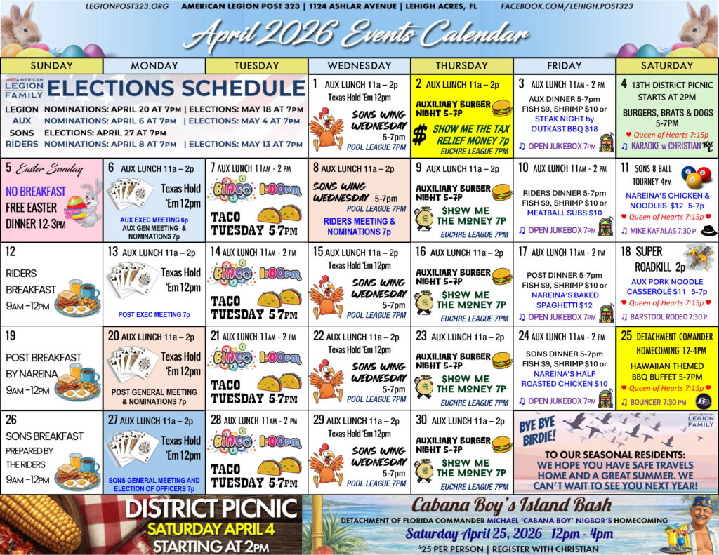 April Events Calendar